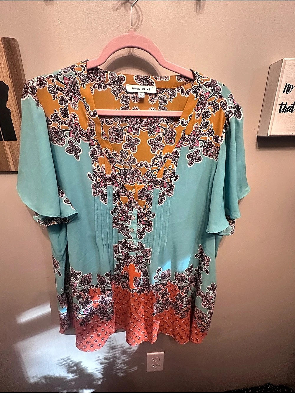 Rose+Olive Paisley Blouse in Blue & Orange Size 2X Like New